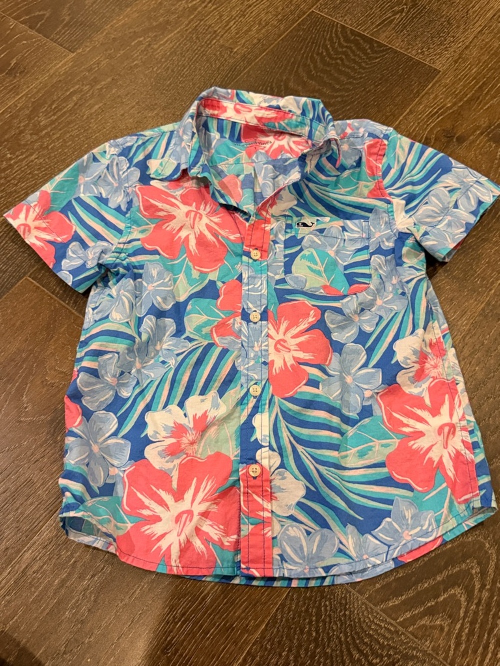 Vineyard Vines Boys Floral Button-Up Shirt - Blue & Coral